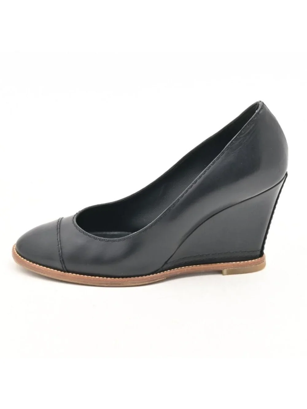 Chanel Pumps Black Wedge Sole Leather Heels